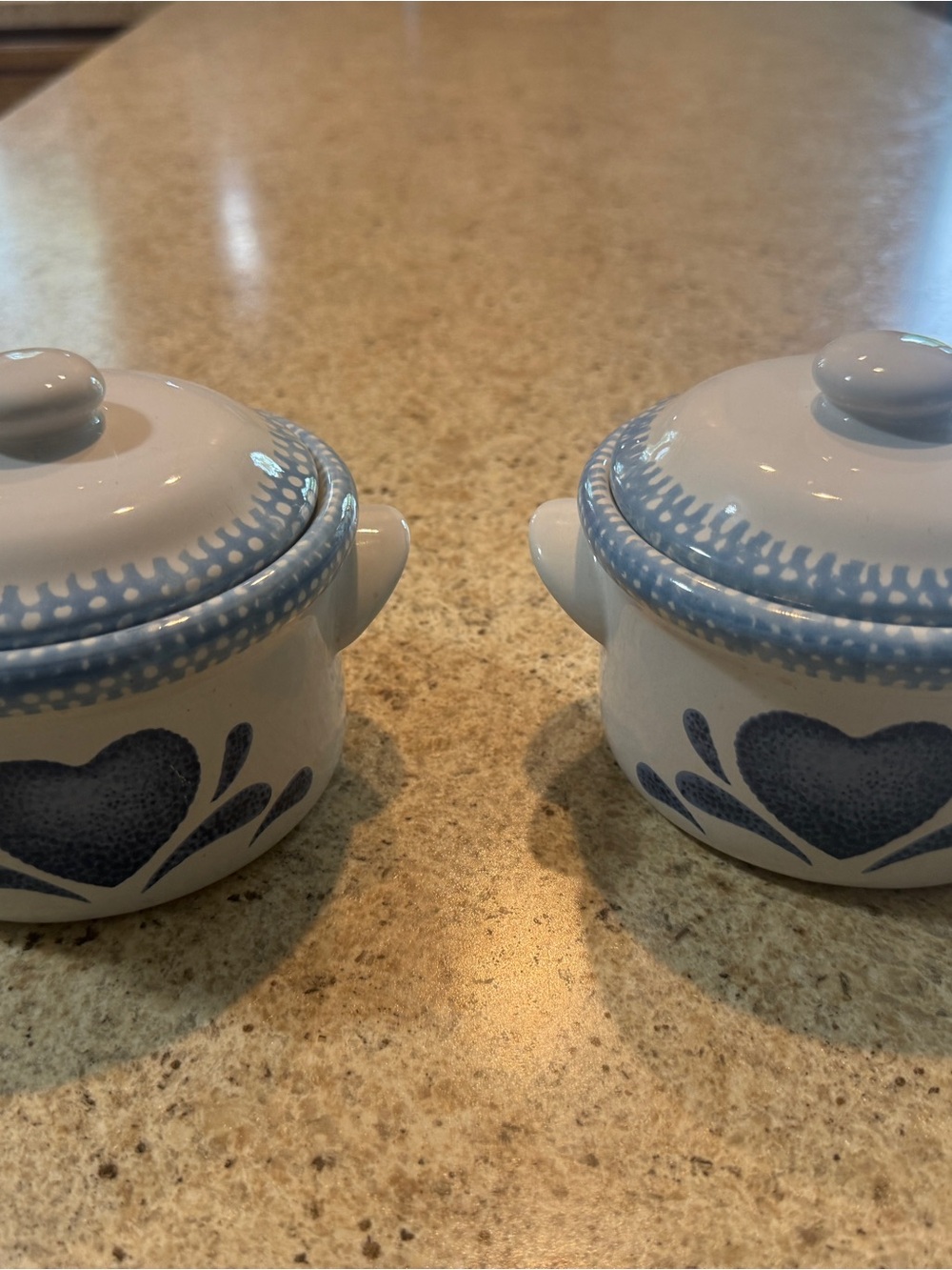 Blue Heart Ceramic soup Bowls with Lids (Set of 2)